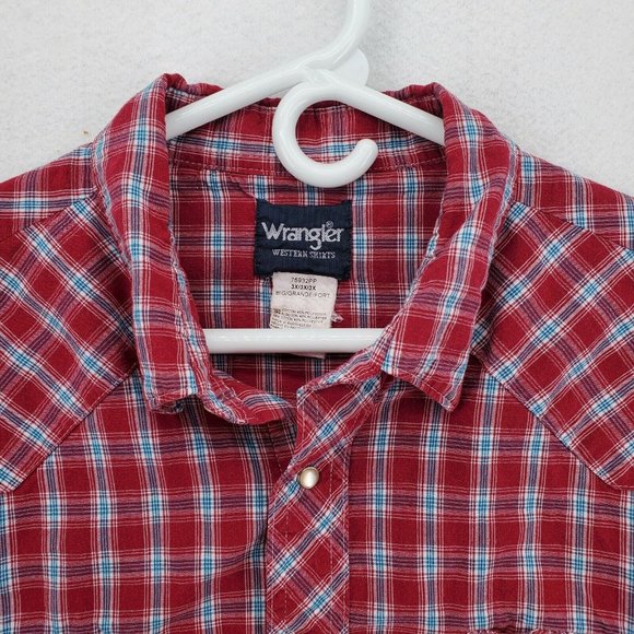Wrangler Shirt Women's 3/4 Sleeve Casual Pearl Snap Up Plaid Red Size 3XL - Picture 8 of 12